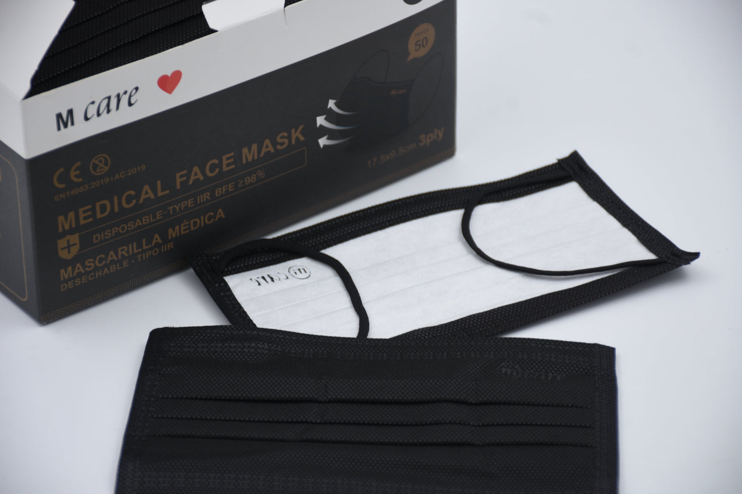 Tapabocas NEGRO Tipo IIR CAJA X 50 DYSPLAYS (dysplay x 50 mascarillas)